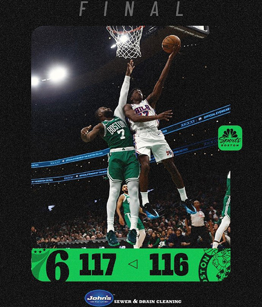 76人险胜绿军,马克西40分,埃奇库姆首秀34+7,布朗25分