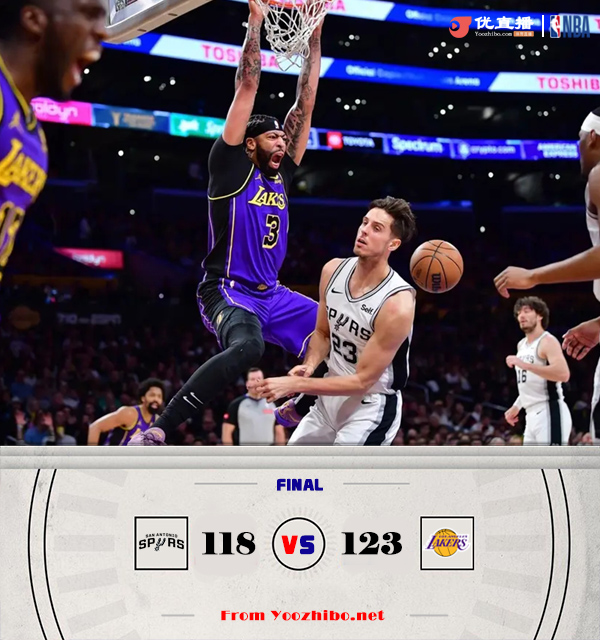 <a href=/lanqiujrs/lakers/ target=_blank class=infotextkey>湖人</a>123-118力克<a href=/lanqiujrs/spurs/ target=_blank class=infotextkey>马刺</a> 詹姆斯30+7+9 浓眉三节28+13 文班27+10+8+5+5
