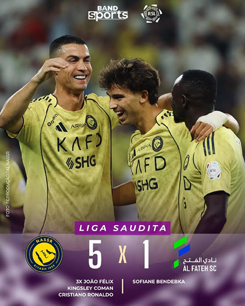 沙特联:胜利5-1哈萨征服 C罗传射+失点后轰世界波菲利克斯戴帽