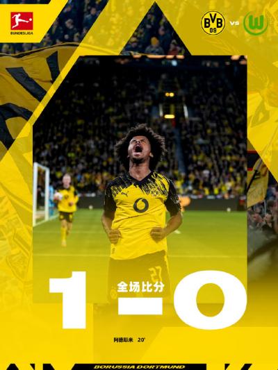 德甲:多特蒙德1-0沃尔夫斯堡 哈阿德耶米世界波